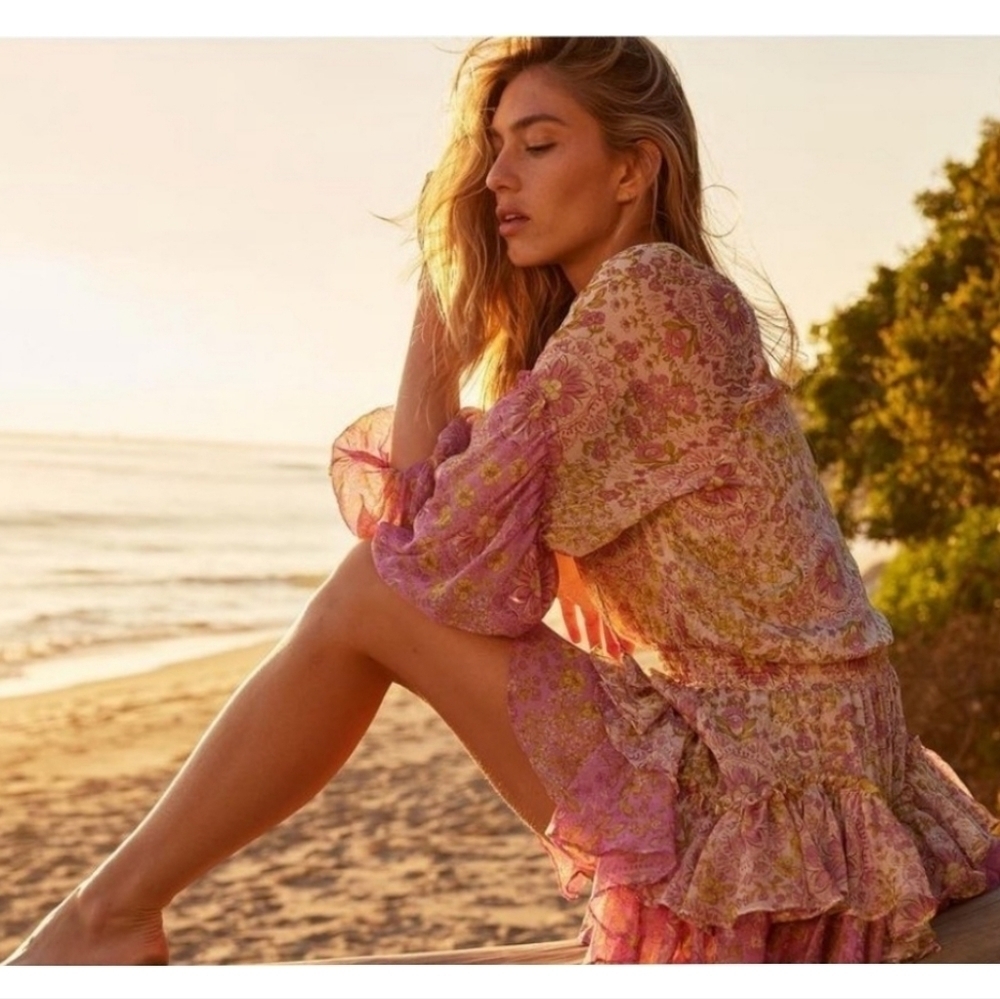 Misa Los Angeles Viviana Mini Dress Floral Medallion Mix Ruffle Print Mini Dress